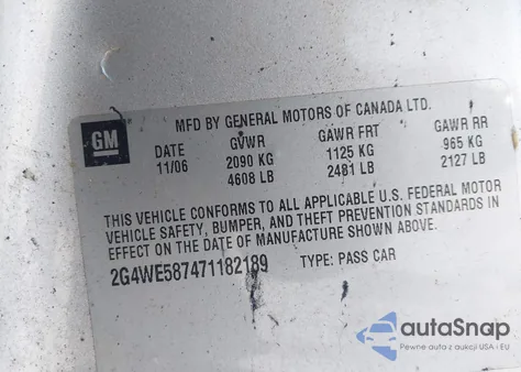 2007 Buick Lacrosse Cxs z USA, uszkodzony, nr VIN 2G4WE587471182189